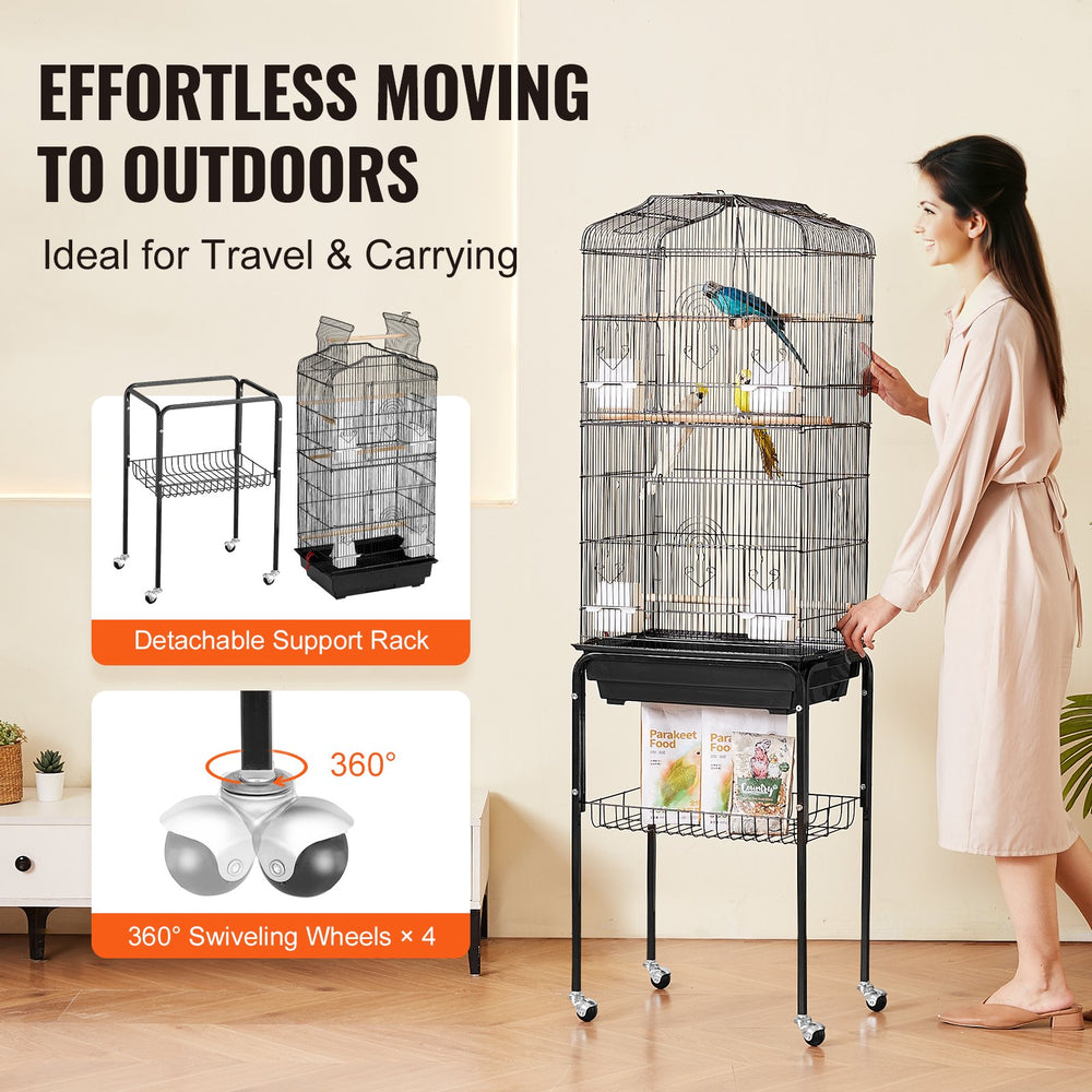 VEVOR Large Bird Cage, 62 in, Open Top Parakeet Cage with Rolling Stand,  Steel Bird Flight Cage with Removable Tray, Budgie Birdcage with 4 Perches, Parrot Cage for Lovebirds Cockatiels Pet Toy