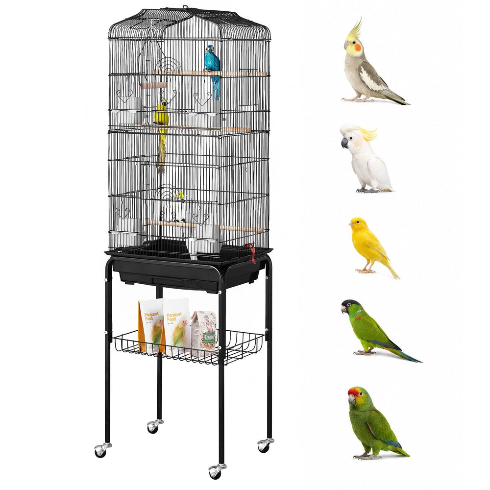 VEVOR Large Bird Cage, 62 in, Open Top Parakeet Cage with Rolling Stand,  Steel Bird Flight Cage with Removable Tray, Budgie Birdcage with 4 Perches, Parrot Cage for Lovebirds Cockatiels Pet Toy