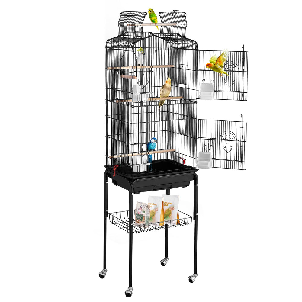 VEVOR Large Bird Cage, 62 in, Open Top Parakeet Cage with Rolling Stand,  Steel Bird Flight Cage with Removable Tray, Budgie Birdcage with 4 Perches, Parrot Cage for Lovebirds Cockatiels Pet Toy