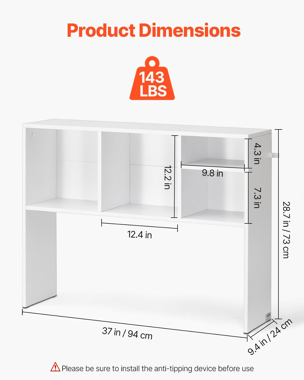 VEVOR Desktop Bookshelf, 1-Tier Desktop Storage Organizer, 37" x 9.4" x 28.7" Office Storage Rack Wood Display Shelf, Desktop Bookshelf Hutch with Anti-Slip Feet Pads, for Office, Home & Dorm, White