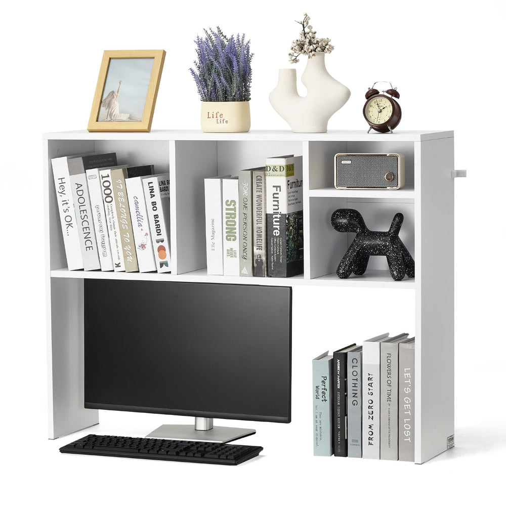 VEVOR Desktop Bookshelf, 1-Tier Desktop Storage Organizer, 37" x 9.4" x 28.7" Office Storage Rack Wood Display Shelf, Desktop Bookshelf Hutch with Anti-Slip Feet Pads, for Office, Home & Dorm, White