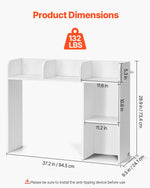 VEVOR Desktop Bookshelf, 2-Tier Desktop Storage Organizer, 37.2" x 9.5" x 28.9" Office Storage Rack Wood Display Shelf, Desktop Bookshelf Hutch with Anti-Slip Feet Pads, for Office, Home & Dorm, White