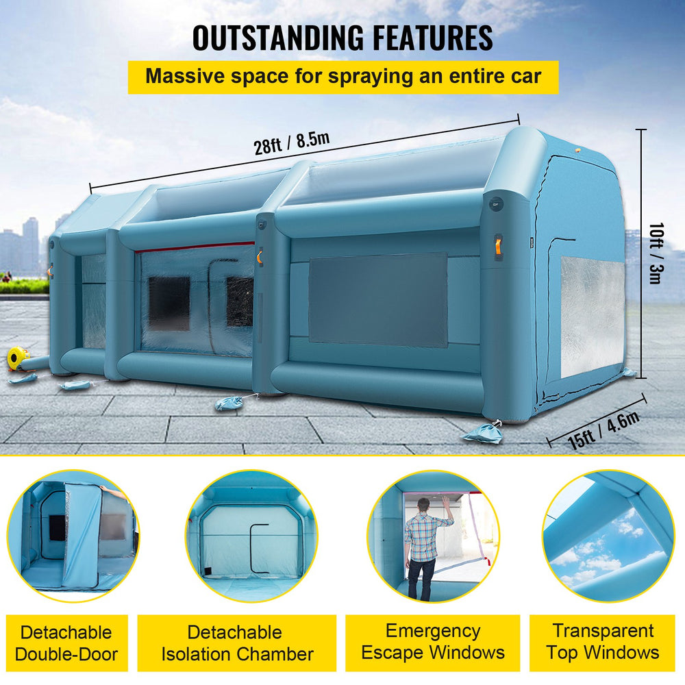 VEVOR Inflatable Spray Booth Car Paint Tent 8.5 x 4.6 x 3 m Filter System 2 Blowers