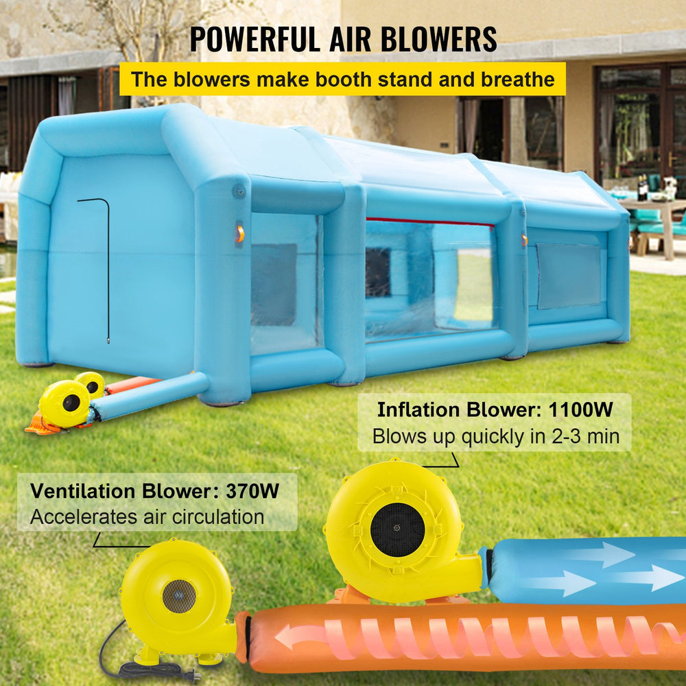 VEVOR Inflatable Spray Booth Car Paint Tent 8.5 x 4.6 x 3 m Filter System 2 Blowers