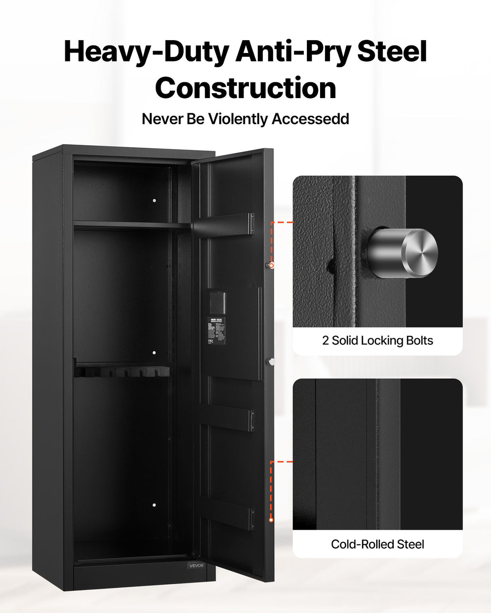 VEVOR 4 Gun Safe, Long Gun Cabinet for Rifles and Pistols, Quick Access Rifle Safe with 3 Ammo Slots and 2 Adjustable Racks, Large Digital Cabinet with Key and Password Lock(Assembly Required)