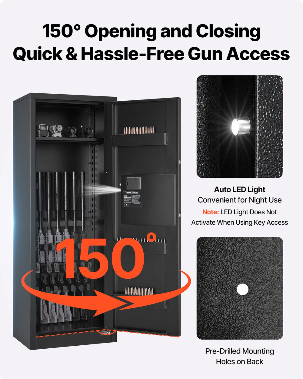 VEVOR 4 Gun Safe, Long Gun Cabinet for Rifles and Pistols, Quick Access Rifle Safe with 3 Ammo Slots and 2 Adjustable Racks, Large Digital Cabinet with Key and Password Lock(Assembly Required)