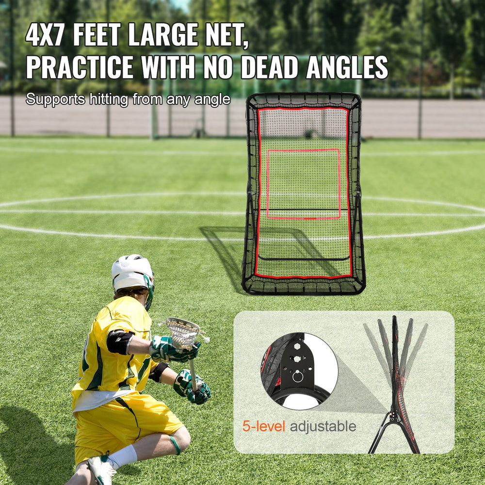 VEVOR Lacrosse Rebounder for Backyard, 1219.2 x 2133.6 mm Volleyball Bounce Back Net, Pitchback Throwback Baseball Softball Return Training Screen, Adjustable Angle Shooting Practice Training Wall with Target