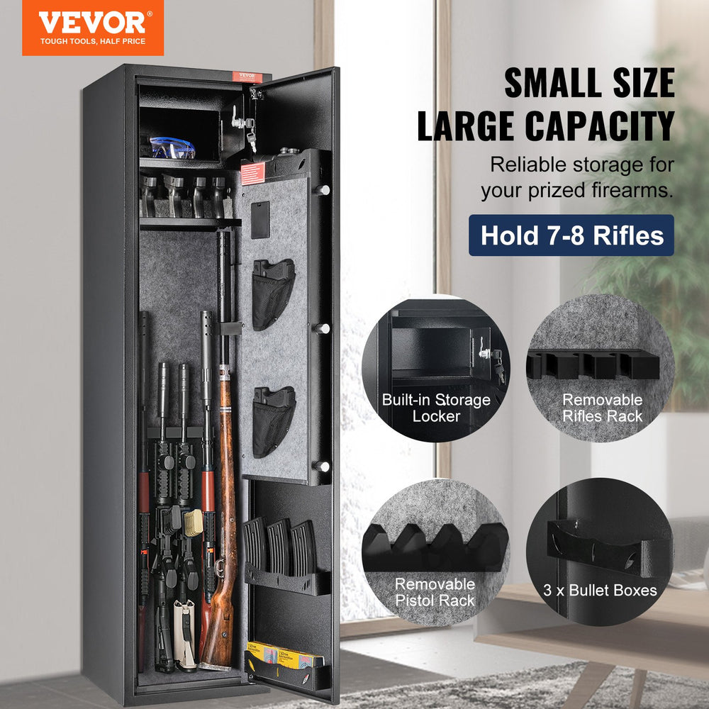 VEVOR 5 Rifles Gun Safe, Rifle Safe with Fingerprint & Digital Lock, Gun Storage Cabinet with Built-in Storage Locker, Removable Storage Shelf for Home Long Gun and Pistols