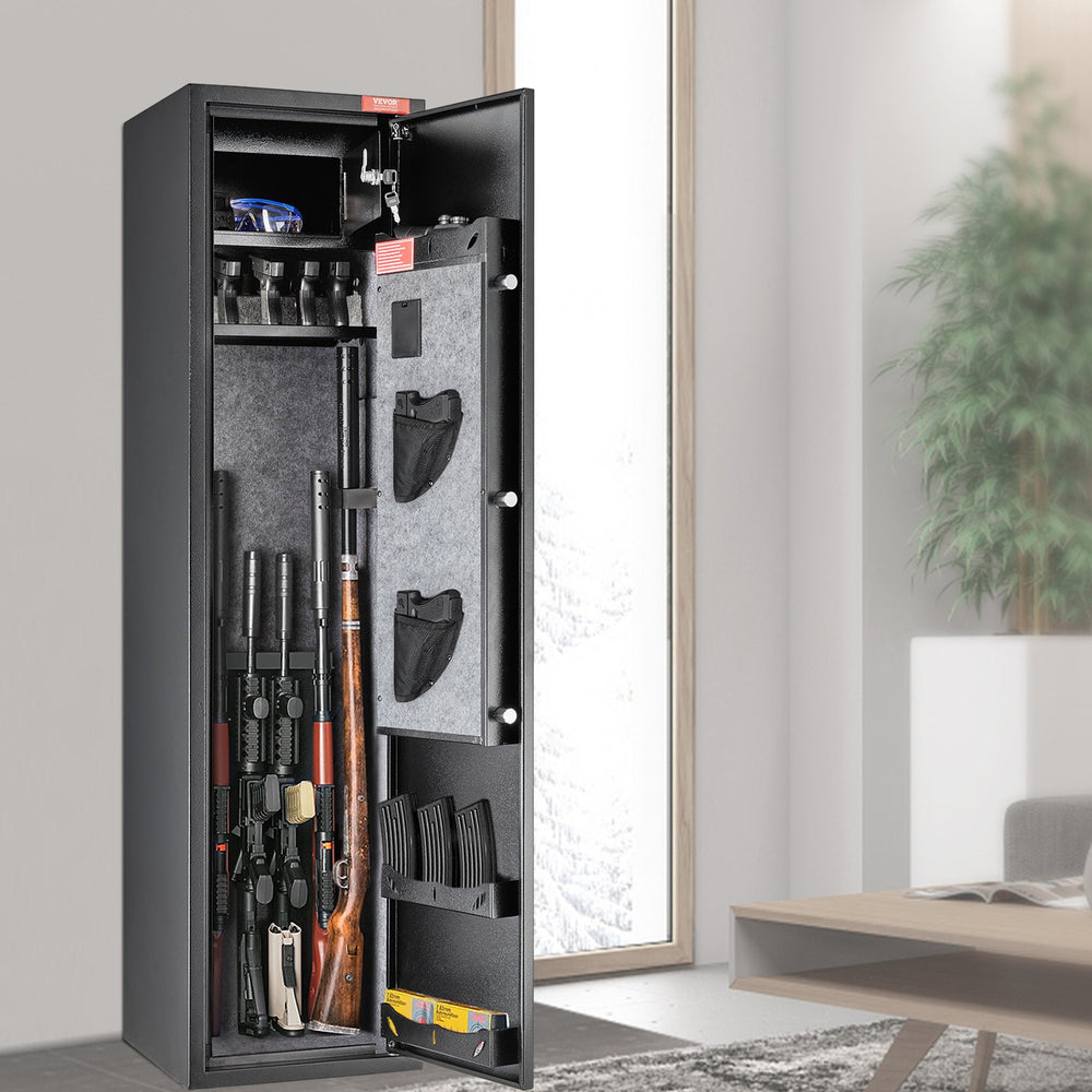 VEVOR 5 Rifles Gun Safe, Rifle Safe with Fingerprint & Digital Lock, Gun Storage Cabinet with Built-in Storage Locker, Removable Storage Shelf for Home Long Gun and Pistols