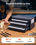 VEVOR End Mill Dispenser Cabinet, Three-Drawer End Mill Organizer Cabinet for 1/8" to 1", Steel End Mill Dispenser Organizer Cabinet with Labels, 29-Compartment Stackable for End Mill Storage