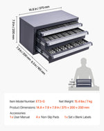 VEVOR End Mill Dispenser Cabinet, Three-Drawer End Mill Organizer Cabinet for 1/8" to 1", Steel End Mill Dispenser Organizer Cabinet with Labels, 29-Compartment Stackable for End Mill Storage