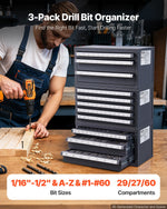 VEVOR Drill Bit Dispenser Cabinet, 3 Pieces Three-Drawer for Letter Sizes A to Z, Five-Drawer Drill Bit Organizer for Wire Gauge Sizes #1 to #60, Stackable for Drill Bit Storage