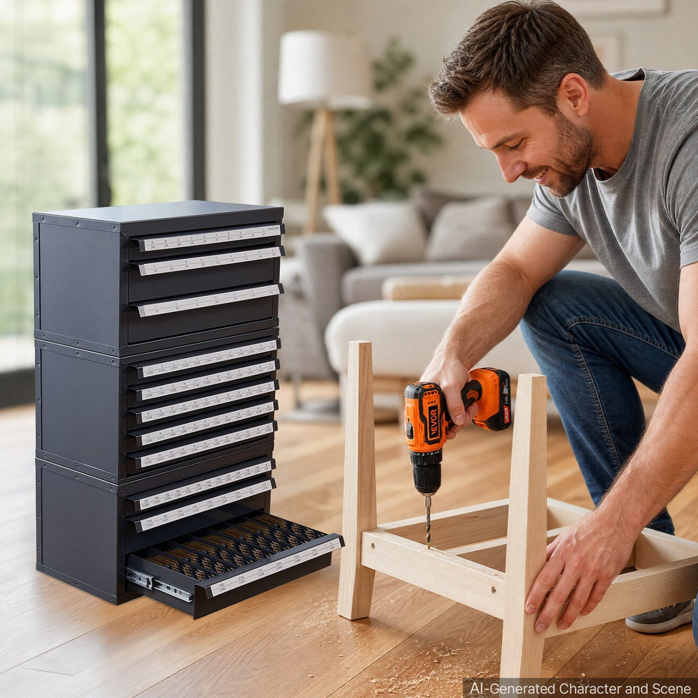 VEVOR Drill Bit Dispenser Cabinet, 3 Pieces Three-Drawer for Letter Sizes A to Z, Five-Drawer Drill Bit Organizer for Wire Gauge Sizes #1 to #60, Stackable for Drill Bit Storage