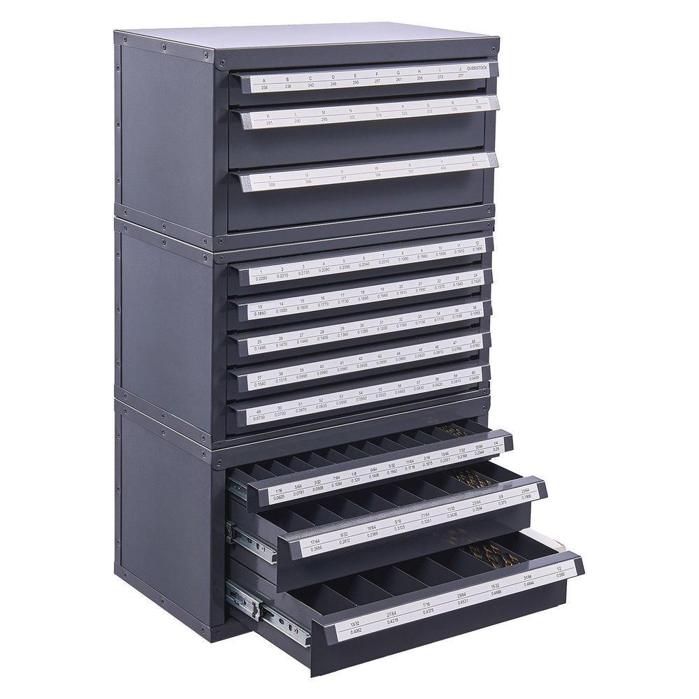 VEVOR Drill Bit Dispenser Cabinet, 3 Pieces Three-Drawer for Letter Sizes A to Z, Five-Drawer Drill Bit Organizer for Wire Gauge Sizes #1 to #60, Stackable for Drill Bit Storage