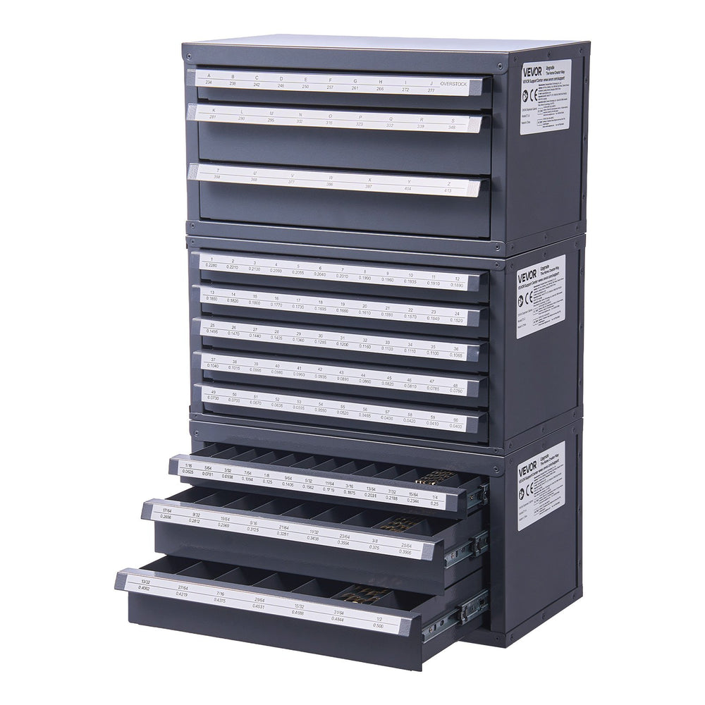 VEVOR Drill Bit Dispenser Cabinet, 3 Pieces Three-Drawer for Letter Sizes A to Z, Five-Drawer Drill Bit Organizer for Wire Gauge Sizes #1 to #60, Stackable for Drill Bit Storage