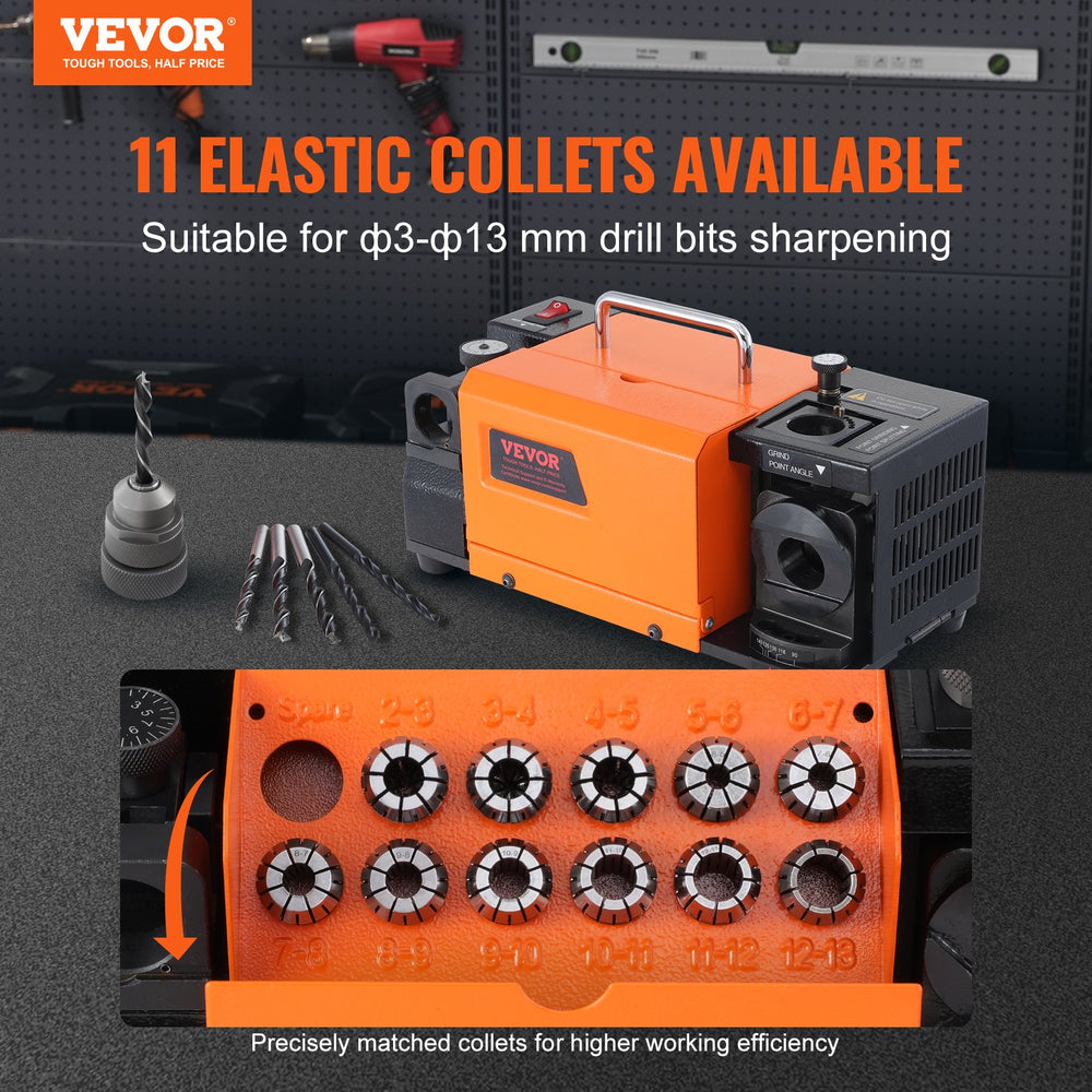 VEVOR MR-13B Drill Bits Sharpener 3-13mm Bits Grinder Sharpener with 11 Collets