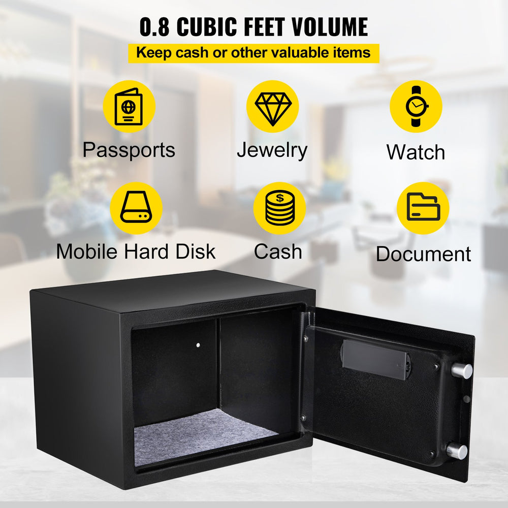 VEVOR Safe Box, 0.0227 m³ Money Safe with Fingerprint Lock and Digital Keypad Lock, Fireproof Home Safe with 2 Keys, Wall-Mounted Security Safe for Cash, Watch, Jewelry, Passport, Document Black