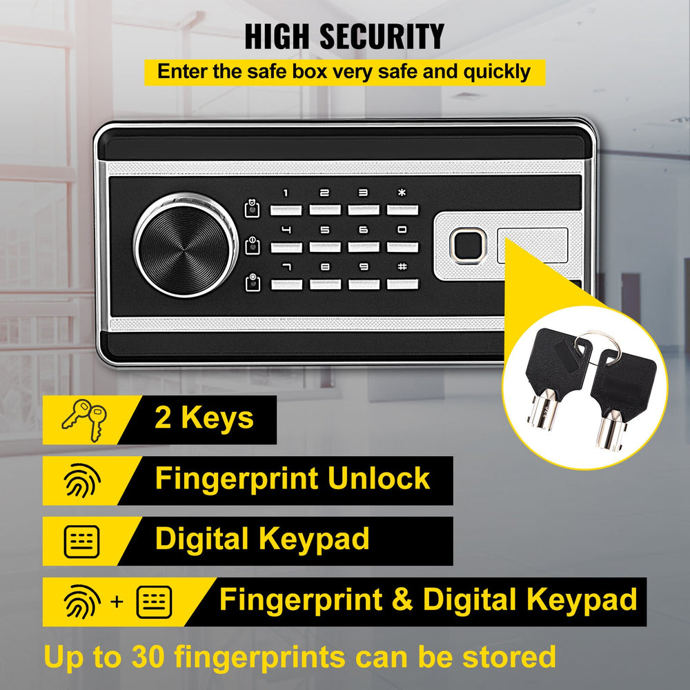 VEVOR Safe Box, 60 L Money Safe with Fingerprint Lock and Digital Keypad, Fireproof Home Safes with A Removable Shelf, Wall-Mounted Security Safe for Cash, Watch, Passport, Document, Black