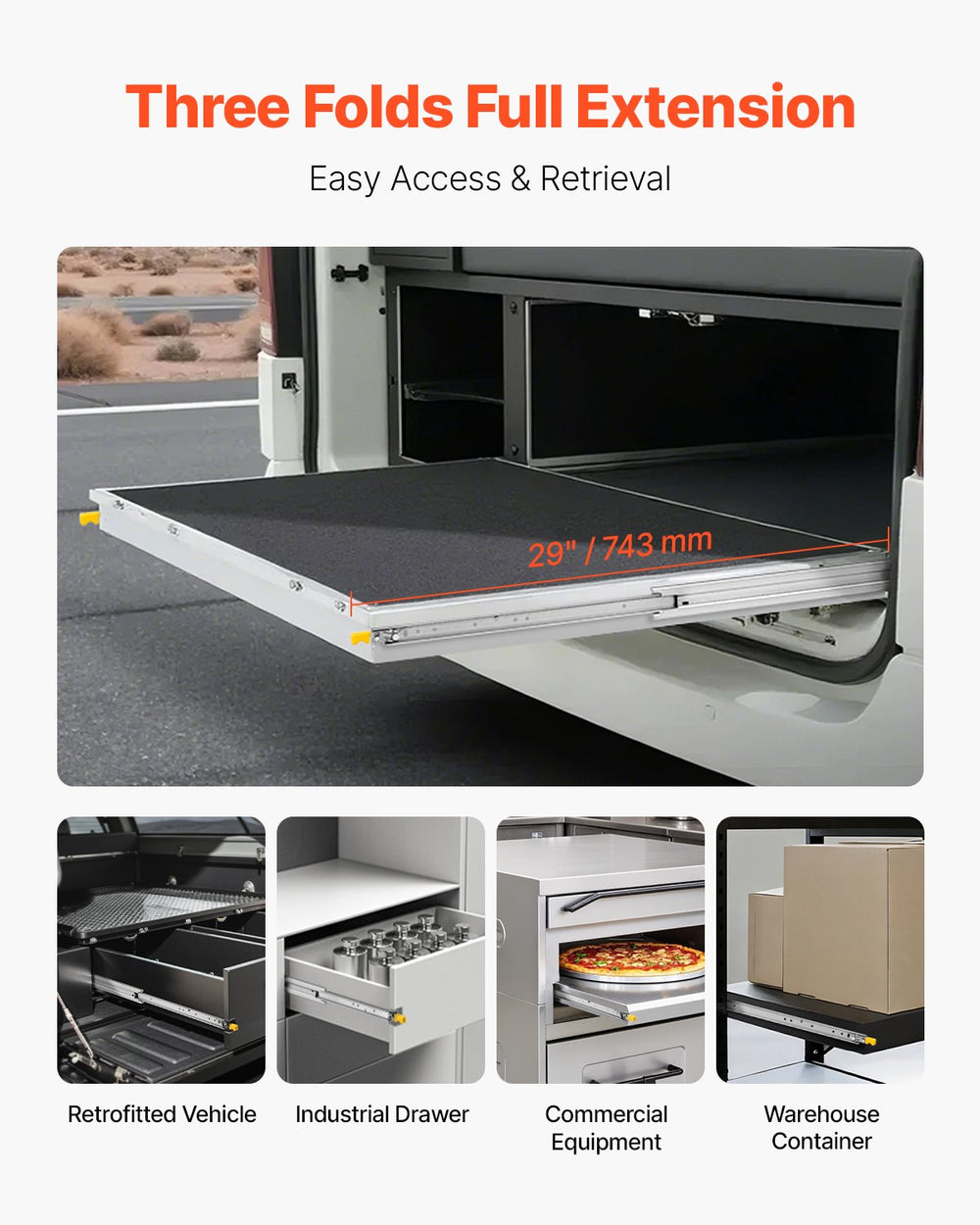 VEVOR 1 Pair Full Extension Drawer Slides 18 20 22 28 30 32 36 38 40 44 48 52 56 60 in, 500 lbs Load Capacity Locking Drawer Slides, Ball Bearing with Lock Side Mount Drawer Slide Rail