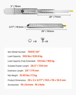 VEVOR 1 Pair Full Extension Drawer Slides 18 20 22 28 30 32 36 38 40 44 48 52 56 60 in, 500 lbs Load Capacity Locking Drawer Slides, Ball Bearing with Lock Side Mount Drawer Slide Rail