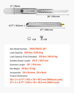 VEVOR 1 Pair Full Extension Drawer Slides 16 18 20 24 30 35 37.4 59 24 32 36 40 48 60 in, 500 lbs Load Capacity Locking Drawer Slides, Ball Bearing with Lock Side Mount Drawer Slide Rail