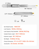 VEVOR 1 Pair Full Extension Drawer Slides 18 20 22 28 30 32 36 38 40 44 48 52 56 60 in, 500 lbs Load Capacity Locking Drawer Slides, Ball Bearing with Lock Side Mount Drawer Slide Rail
