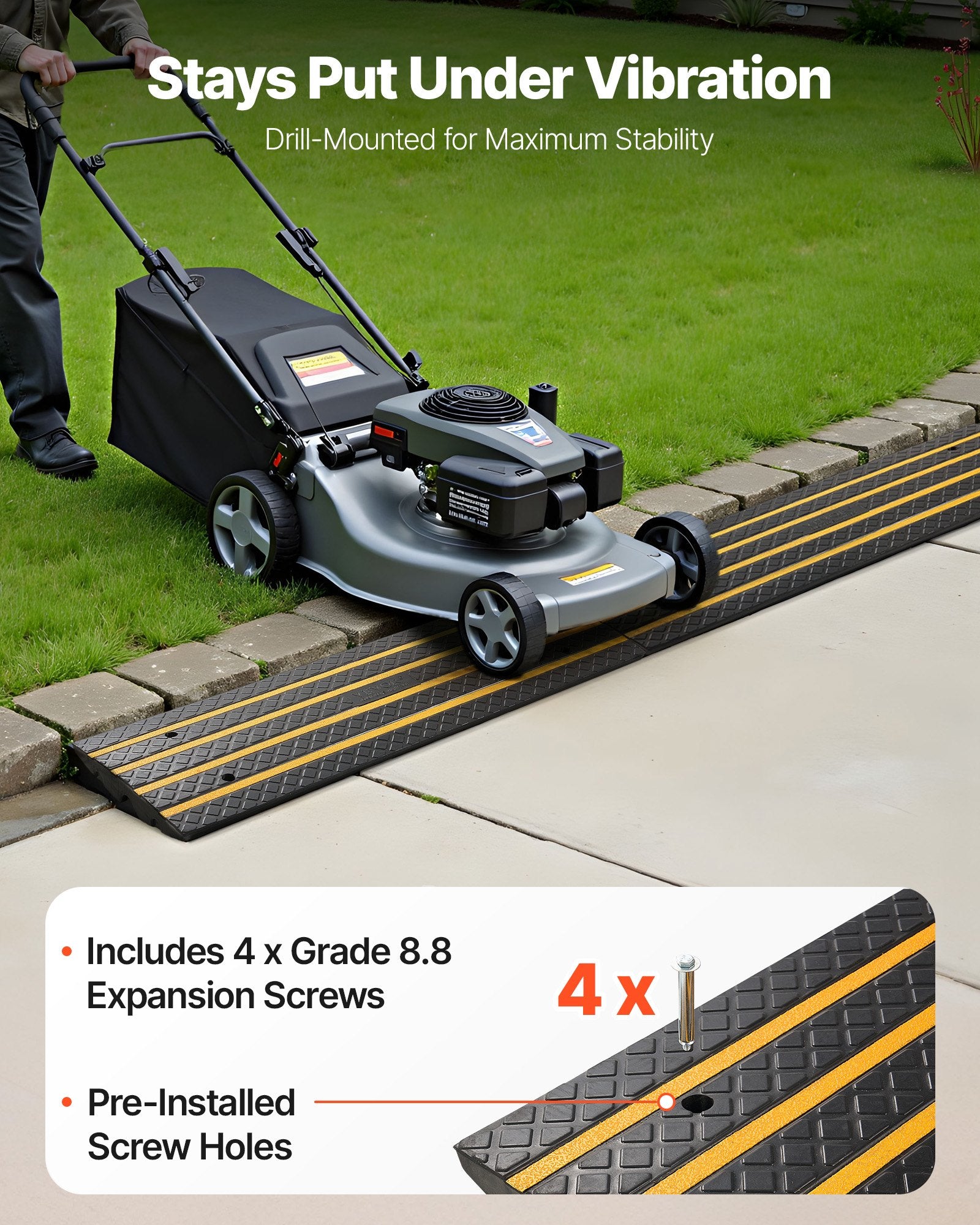 VEVOR Car Driveway Rubber Curb Ramp, 15 Tons Load Capacity, 66 mm Rise Curbside Bridge Ramp with Yellow Reflective Strips, Suitable for Loading Dock, Warehouse, Garage, Sidewalk (1 Pack)