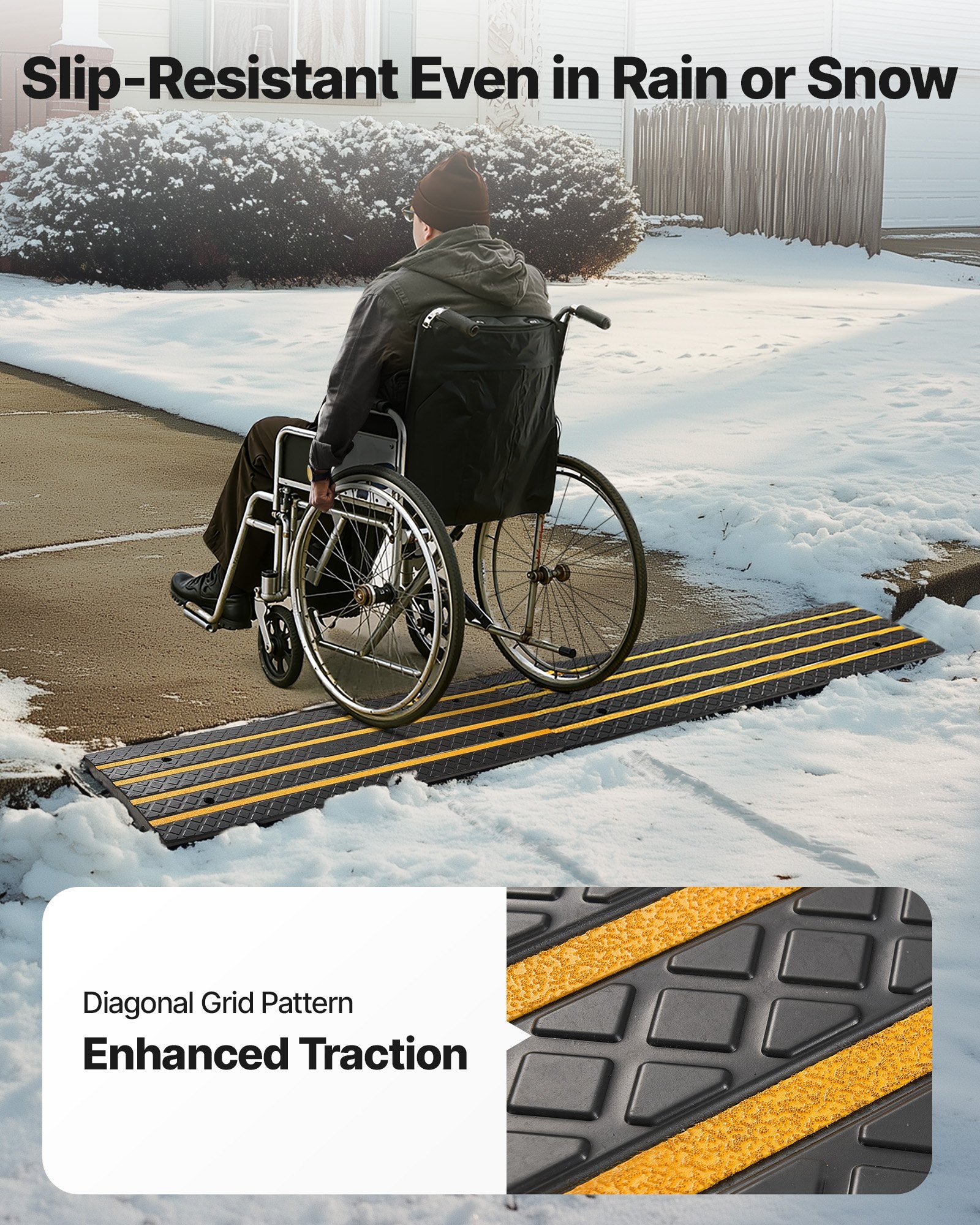 VEVOR Car Driveway Rubber Curb Ramp, 15 Tons Load Capacity, 66 mm Rise Curbside Bridge Ramp with Yellow Reflective Strips, Suitable for Loading Dock, Warehouse, Garage, Sidewalk (1 Pack)
