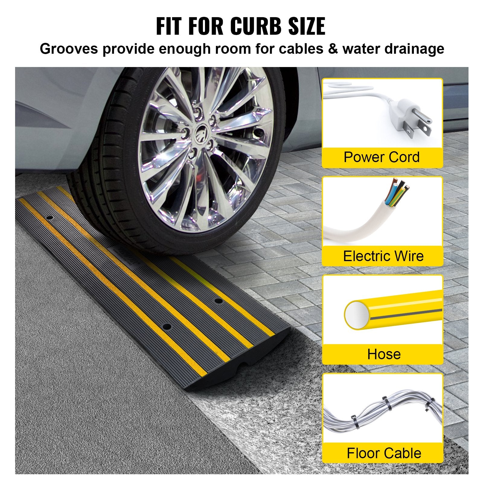 VEVOR Curb Ramp, 2.6" Rise Rubber Driveway Ramps, Heavy Duty 33069 lbs Weight Capacity Threshold Ramp, Curbside Bridge Ramps for Loading Dock Garage Sidewalk, Expandable Full Ramp Set