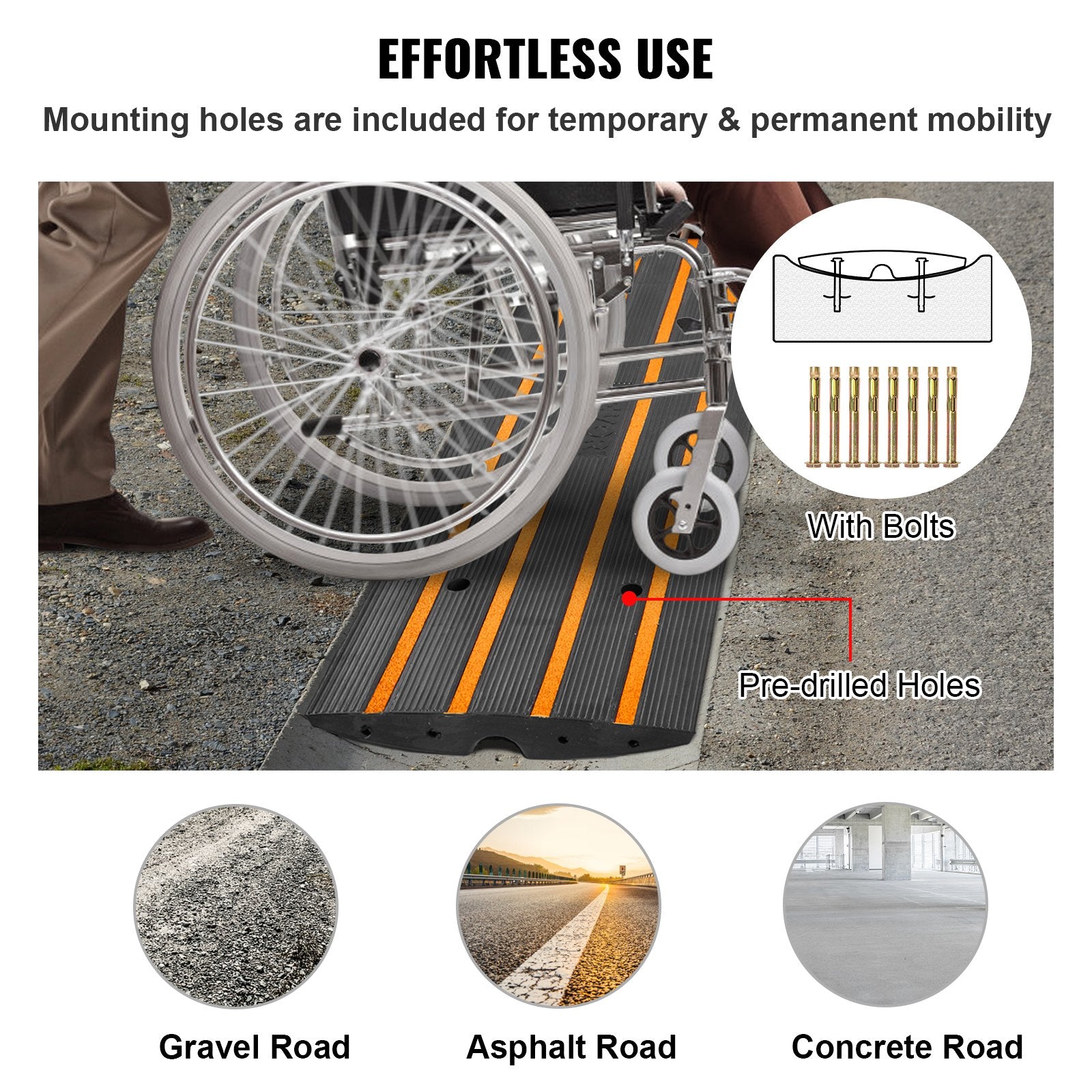 VEVOR Curb Ramp, 2.6" Rise Rubber Driveway Ramps, Heavy Duty 33069 lbs Weight Capacity Threshold Ramp, Curbside Bridge Ramps for Loading Dock Garage Sidewalk, Expandable Full Ramp Set