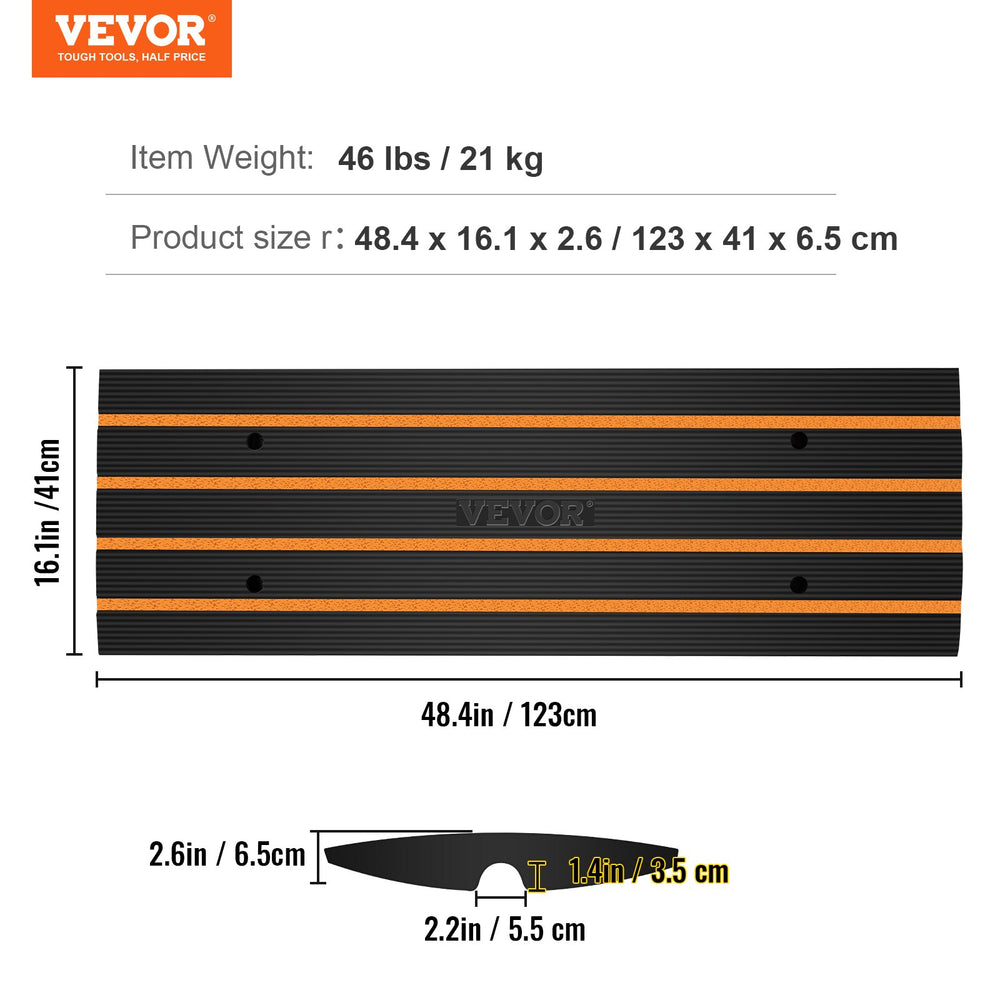 VEVOR Curb Ramp, 2 Pack, 2.6" Rise, Rubber Driveway Ramps, Heavy Duty 33069 lbs Weight Capacity Threshold Ramp, Curbside Bridge Ramps for Loading Dock Garage Sidewalk, Expandable Full Ramp Set