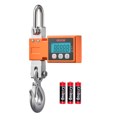 VEVOR Digital Crane Scale, 1100 lbs/500 kg Max Capacity, Heavy Duty Industrial Hanging Scale with Cast Aluminum Case & LCD Display, 100 g Division & 3 Unit Switch, Auto-Off Setting for Garage