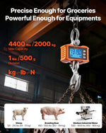 VEVOR Digital Crane Scale, 4400 lbs/2000 kg Max Capacity, Heavy Duty Industrial Hanging Scale with Cast Aluminum Case & LCD Display, 500 g Division & 3 Unit Switch, Remote Control for Garage Factory