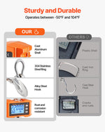 VEVOR Digital Crane Scale, 2200 lbs/1000 kg, Industrial Heavy Duty Hanging Scale with Remote Control, Cast Aluminum Case & LCD Screen, High Precision for Construction, Factory, Farm, Hunting (Orange)
