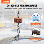 VEVOR Digital Crane Scale, 2200 lbs/1000 kg, Industrial Heavy Duty Hanging Scale with Remote Control, Cast Aluminum Case &amp; LED Screen, High Precision for Construction, Factory, Farm, Hunting (Orange)