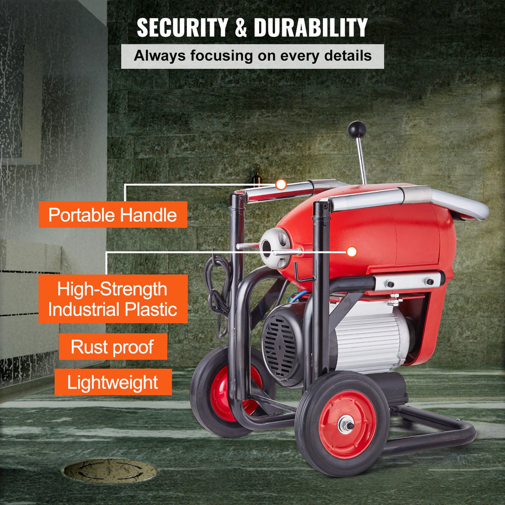 VEVOR Drain Cleaner Machine 3657.6 cm x 1.52 cm 1100W Sectional Snake Auger Manual Feed