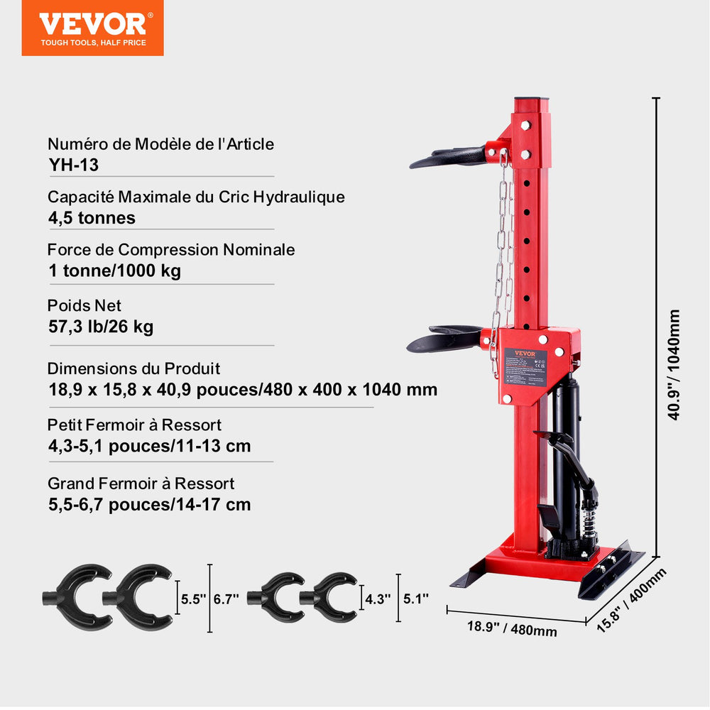 VEVOR Strut Spring Compressor, 4.5 Ton/4499.6 kg Hydraulic Jack Capacity, 1 Ton Rated Compression Force, Auto Strut Coil Spring Compressor Tool, Hydraulic Spring Compressor for Strut Spring Removing