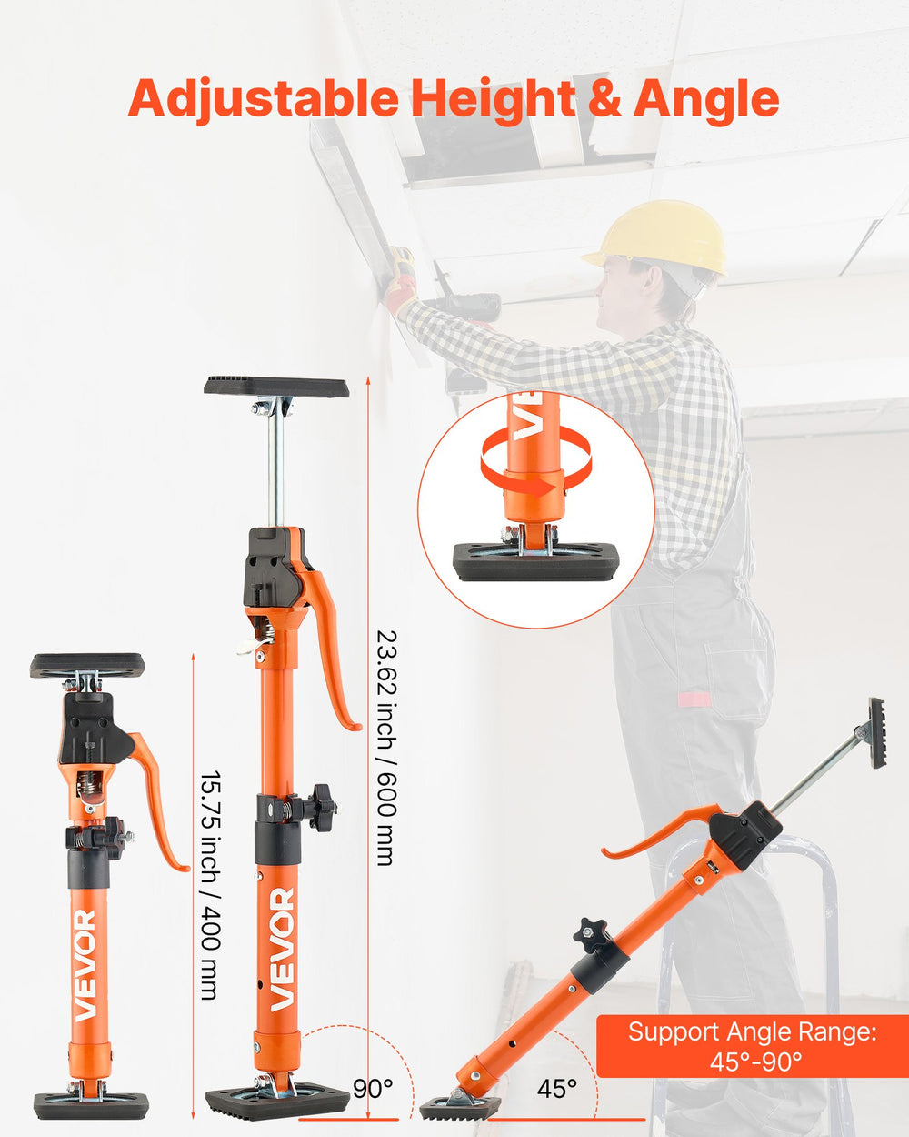 VEVOR Cabinet Jack Support Pole, 2-Pack, 40-60 cm Steel Telescopic Quick Support Rod, Adjustable 3rd Hand System up to 100 kg Capacity for Installing Cabinets, Lifting Drywall, Cargo Bars