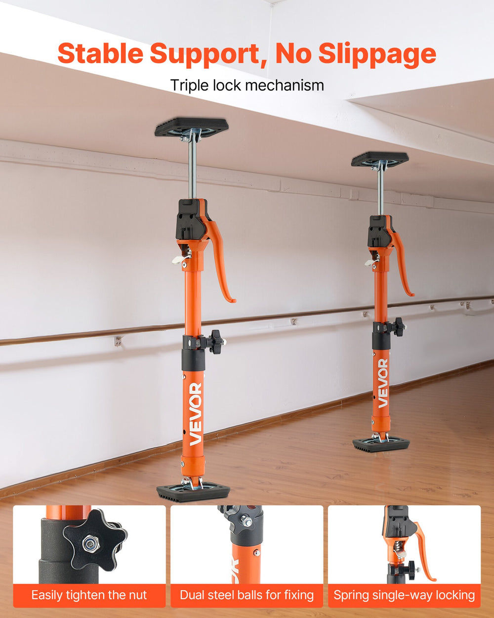 VEVOR Cabinet Jack Support Pole, 2-Pack, 40-60 cm Steel Telescopic Quick Support Rod, Adjustable 3rd Hand System up to 100 kg Capacity for Installing Cabinets, Lifting Drywall, Cargo Bars