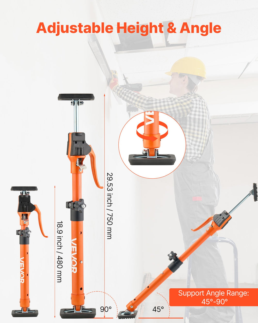 VEVOR Cabinet Jack Support Pole, 2-Pack, 48-75 cm Steel Telescopic Quick Support Rod, Adjustable 3rd Hand System up to 100 kg Capacity for Installing Cabinets, Lifting Drywall, Cargo Bars