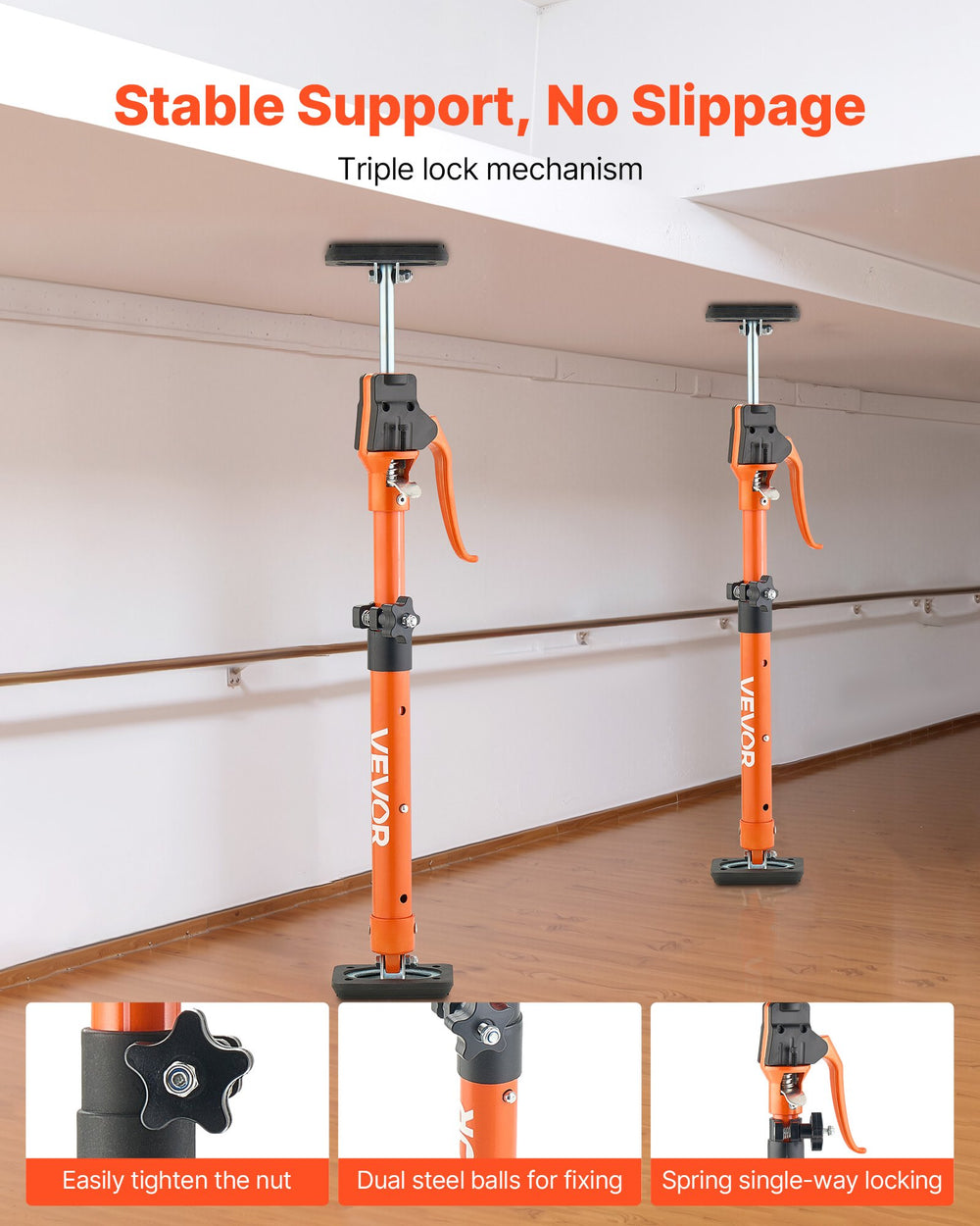 VEVOR Cabinet Jack Support Pole, 2-Pack, 48-75 cm Steel Telescopic Quick Support Rod, Adjustable 3rd Hand System up to 100 kg Capacity for Installing Cabinets, Lifting Drywall, Cargo Bars