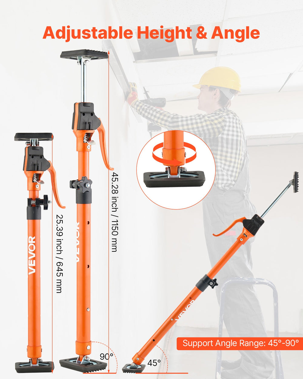 VEVOR Cabinet Jack Support Pole, 2-Pack, 64.5-115 cm Steel Telescopic Quick Support Rod, Adjustable 3rd Hand System up to 100 kg Capacity for Installing Cabinets, Lifting Drywall, Cargo Bars
