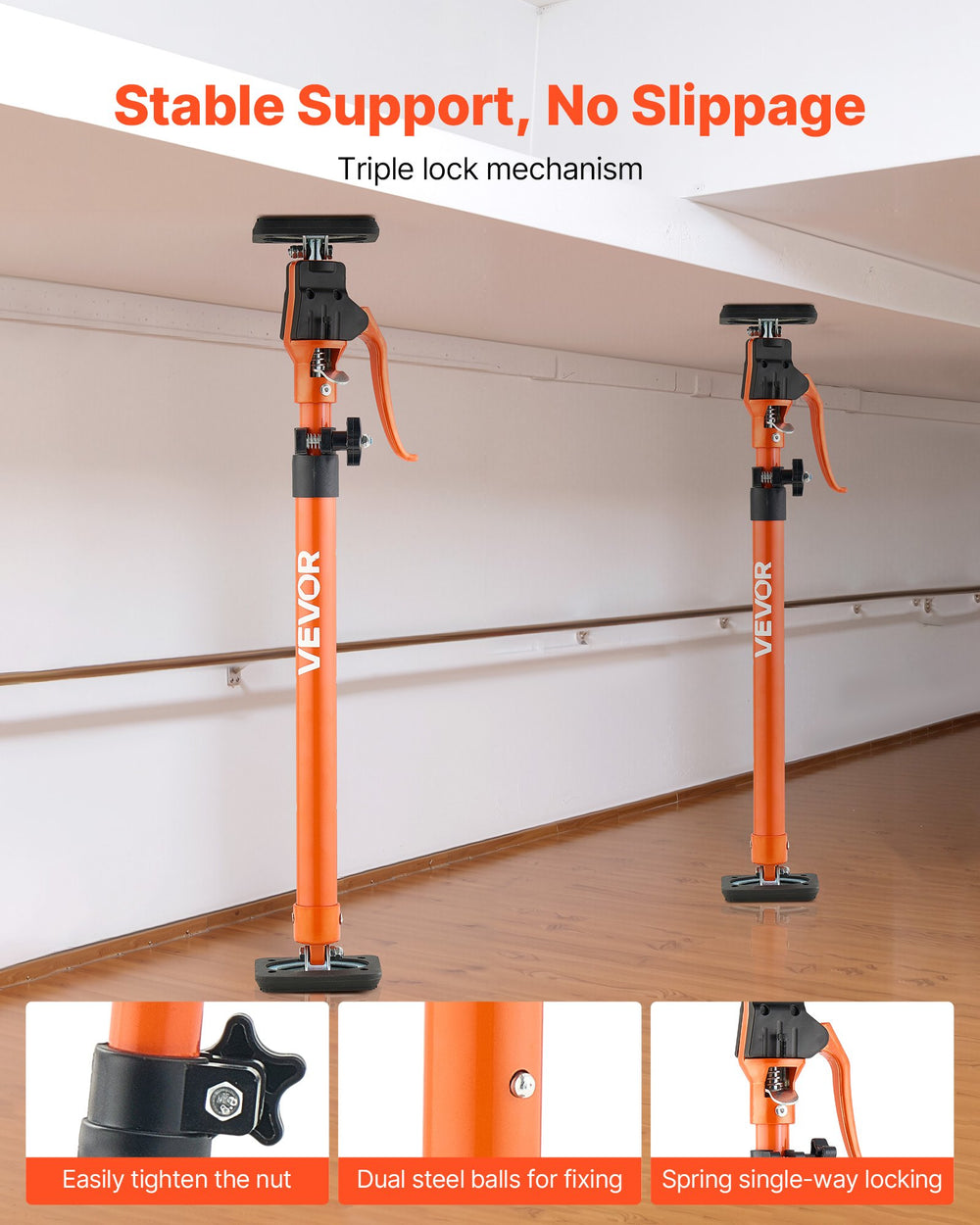 VEVOR Cabinet Jack Support Pole, 2-Pack, 64.5-115 cm Steel Telescopic Quick Support Rod, Adjustable 3rd Hand System up to 100 kg Capacity for Installing Cabinets, Lifting Drywall, Cargo Bars