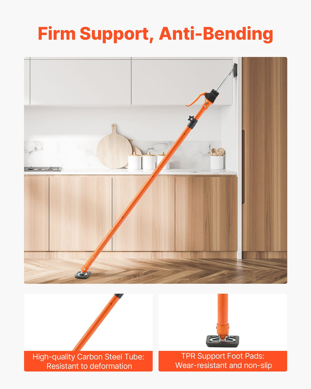 VEVOR Cabinet Jack Support Pole, 2-Pack, 125-291 cm Steel Telescopic Quick Support Rod, Adjustable 3rd Hand System up to 90 kg Capacity for Installing Cabinets, Lifting Drywall, Cargo Bars