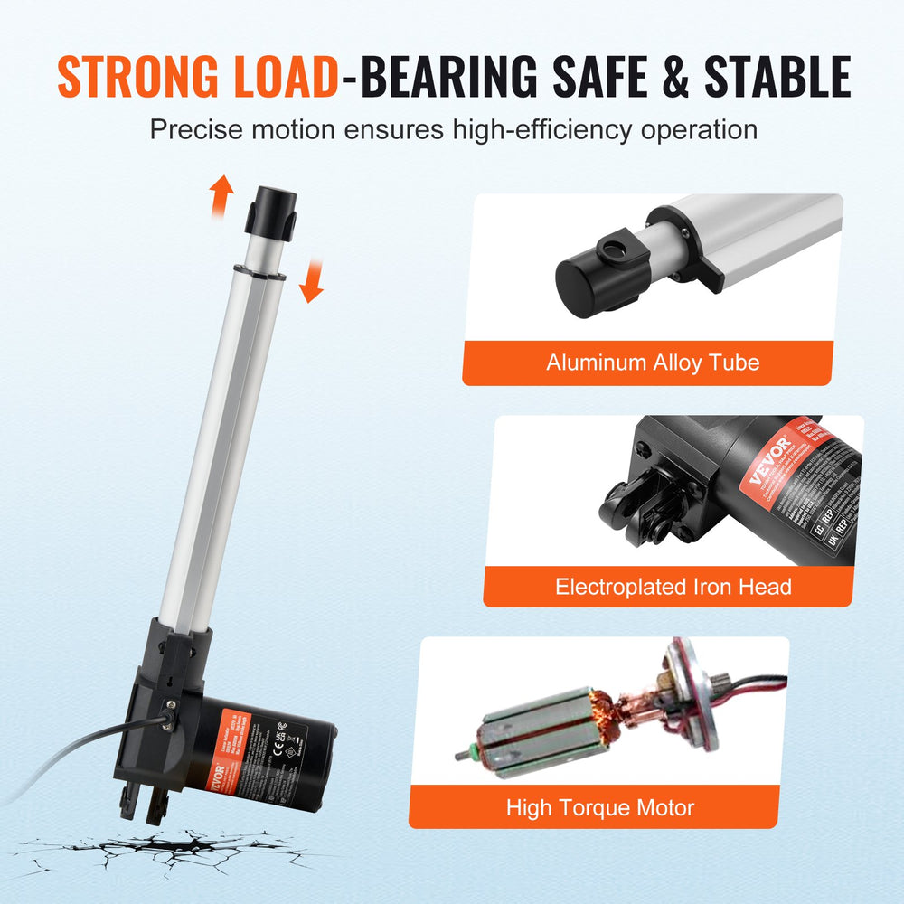 VEVOR Linear Actuator 12V 25.4 cm Heavy Duty 598.7 kg/6000N 0.5 cm/s IP44 Protection