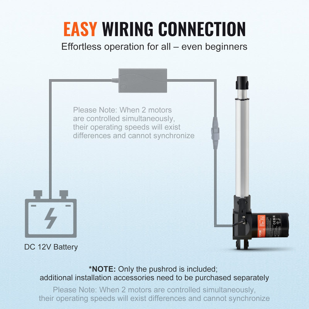 VEVOR Linear Actuator 12V 25.4 cm Heavy Duty 598.7 kg/6000N 0.5 cm/s IP44 Protection