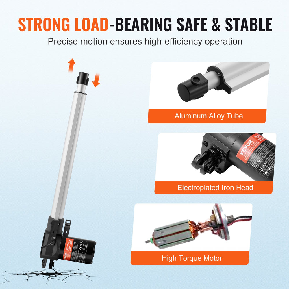 VEVOR Linear Actuator 12V 35.6 cm Heavy Duty 598.8 kg/6000N 0.5 cm/s IP44 Protection