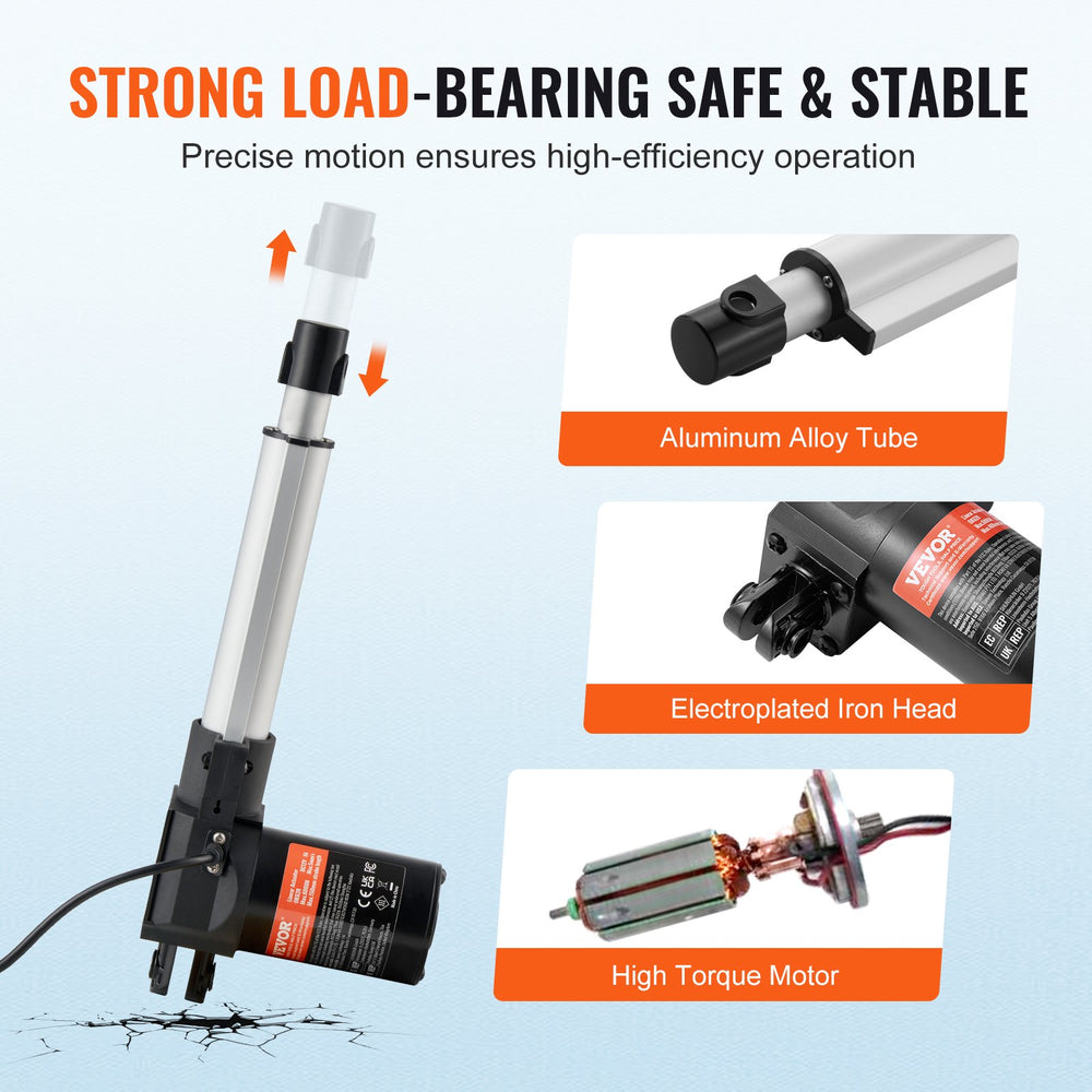 VEVOR Linear Actuator 12V 15.2 cm Heavy Duty 598.8 kg/6000N 0.5 cm/s IP44 Protection