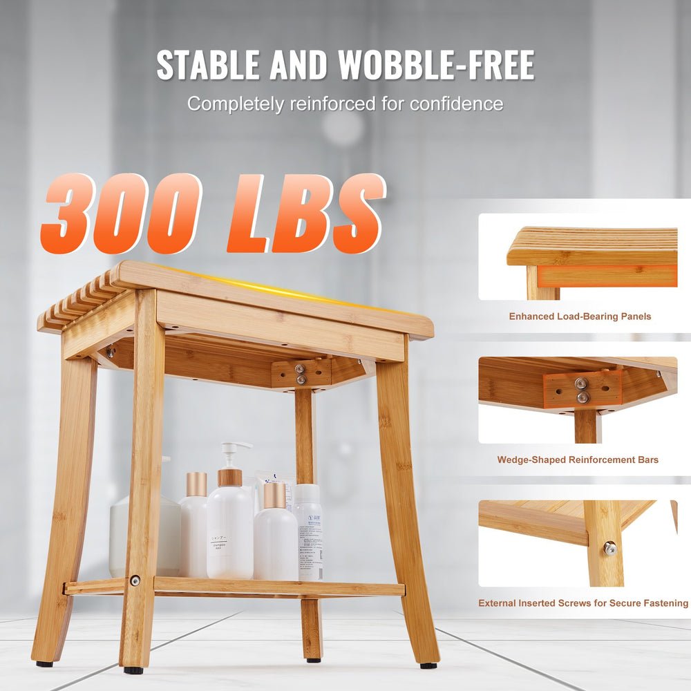 VEVOR Bamboo Shower Bench 48.5 x 28.7 x 46.5 cm Shower Stool Chair for Bathroom