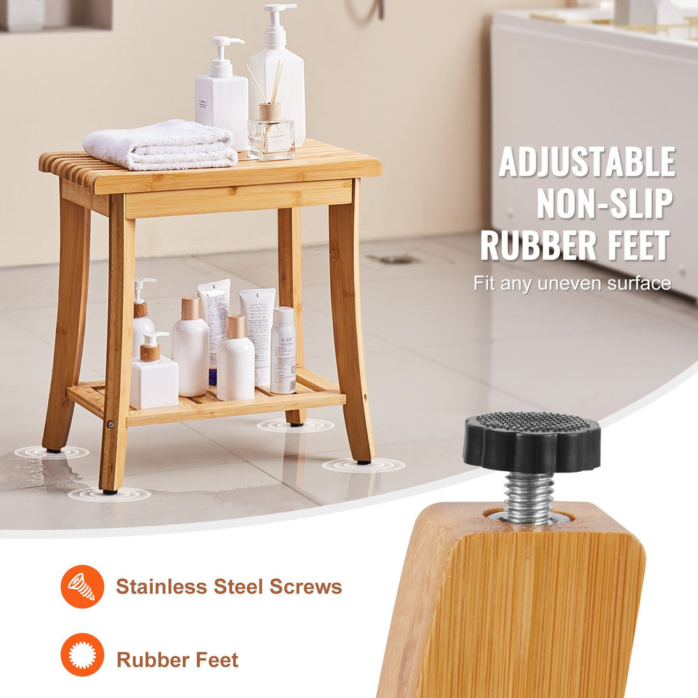 VEVOR Bamboo Shower Bench 48.5 x 28.7 x 46.5 cm Shower Stool Chair for Bathroom